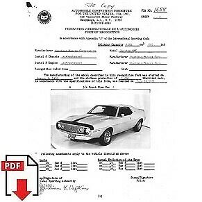 1973 AMC Javelin AMX FIA homologation form PDF download